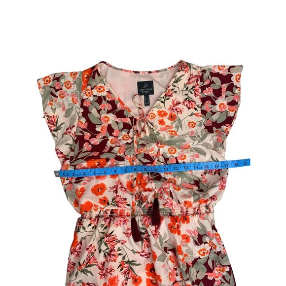 Adrianna Papell Size 2 Floral Full Length Maxi Dress Keyhole Neck Tasseled - Picture 7 of 12